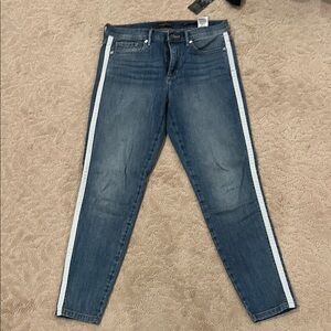 Banana Republic Blue Skinny Jeans with White Side Stripe Mid Rise